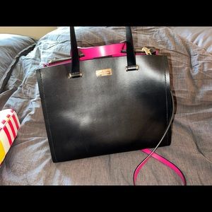 Kate Spade Arbour Hill Kyra Crossbody Tote Bag Black Bright Pink Leather Large